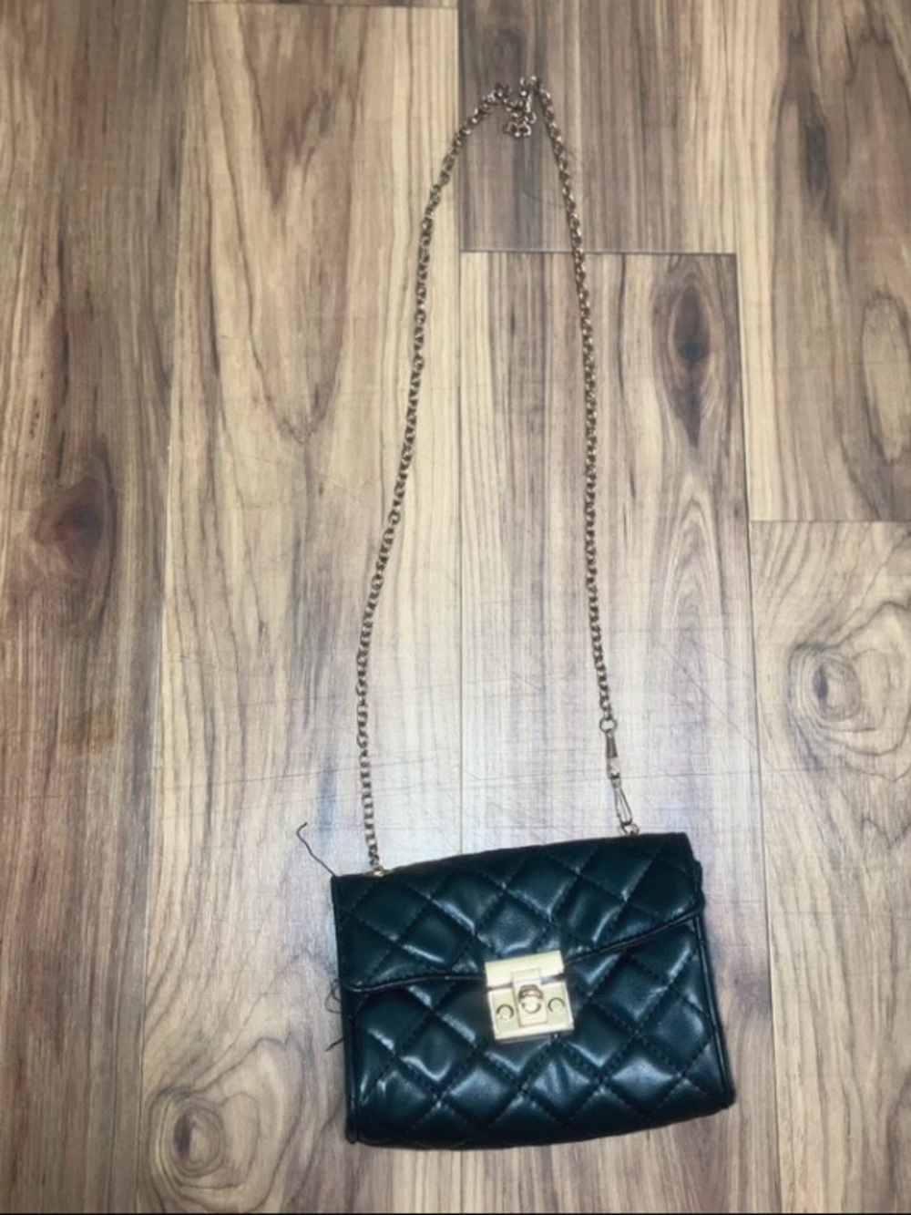 Quilted Black Crossbody Bag with Gold Chain Strap